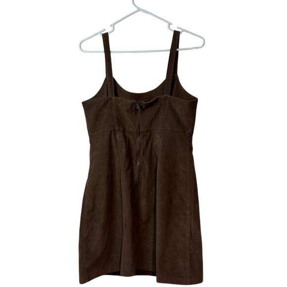 Hollister NWT Brown Corduroy Sleeveless Mini Dress Jumper Size L Preppy Academia - Picture 2 of 9